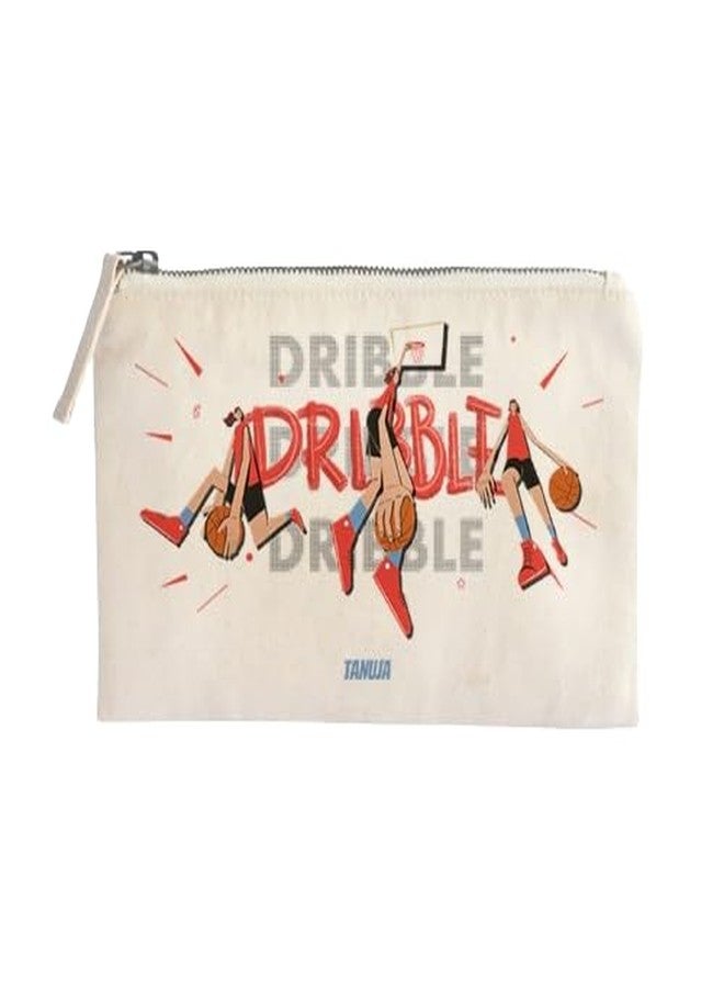 Zooboo Catch All Pouch Personalized with Kid's Names, 100% Cotton with Zipper, Pencil Pouch for Boys and Girls, School Supply Stationery Box Organizer for Students Basketball Fever Girl - Image 1